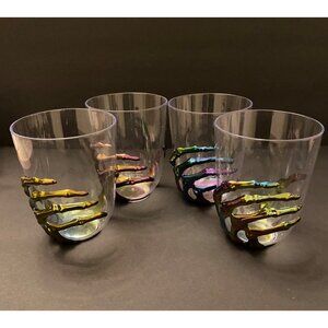 Set of 4 Multicolored Iridescent 3D Skeleton Hand Cups Plastic Party Glasses